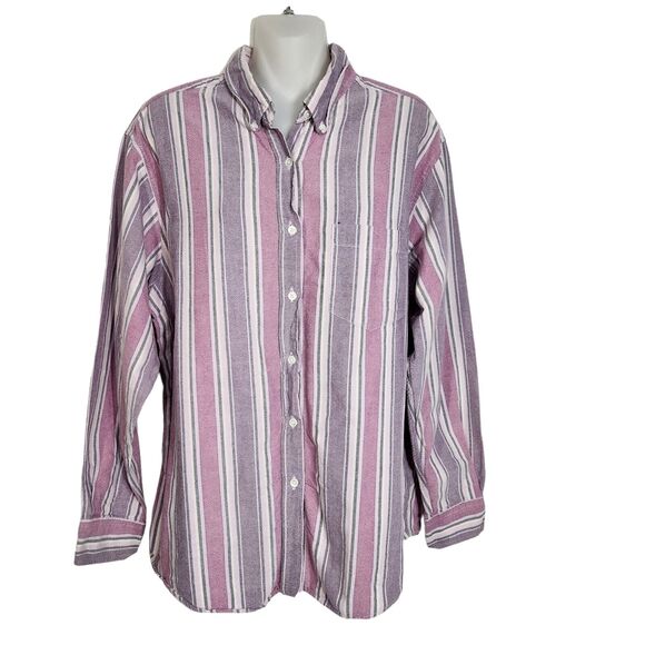 Cabin Creek Tops - Cabin Creek Womens Top Large Striped Pink Purple Button Front Long Sleeve Shirt